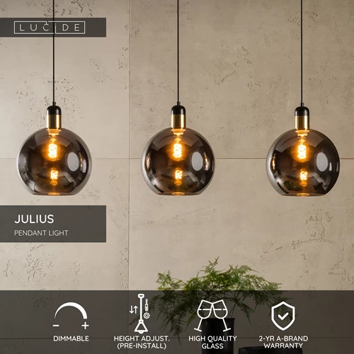 Lucide JULIUS - Pendant light - 3xE27 - Smoke Grey - USP